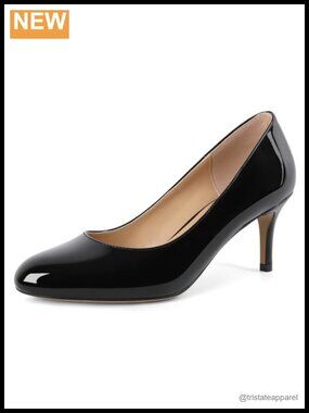 Women Stiletto Mid Heel Pumps Round Toe Patent Office Dress Shoes